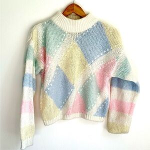 Colorful Argyle Knit Sweater
